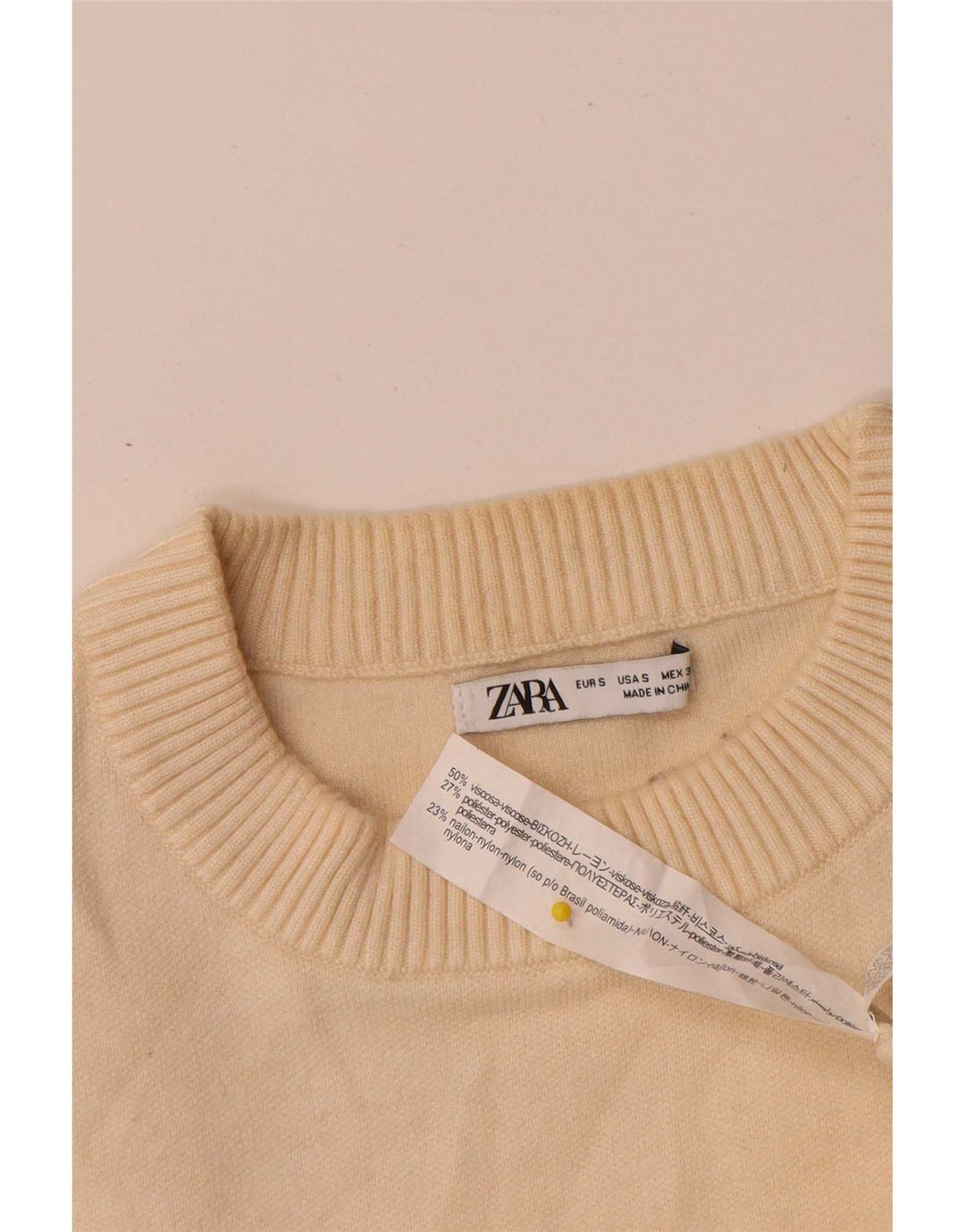 Zara Homme Pull Col Ras Du Cou Petit Beige Viscose