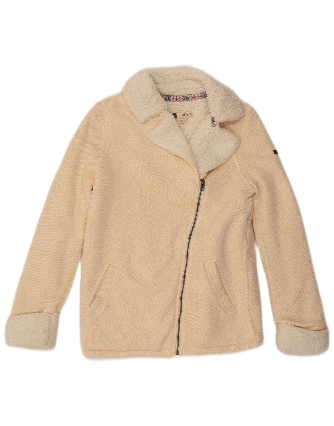 ROXY Veste de survêtement Sherpa pour femme UK 10 Small Off White Cotton