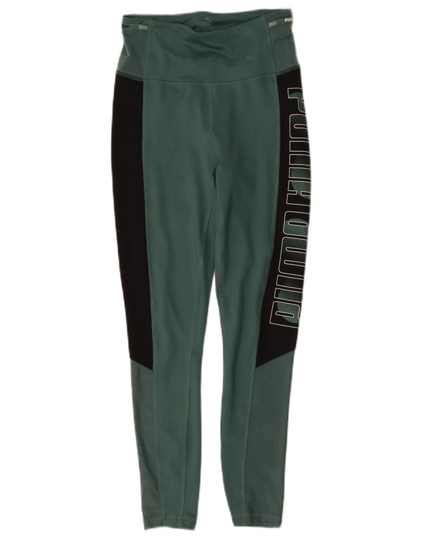 Puma Womens Graphic Leggings UK 6 XS Green Colourblock Polyester