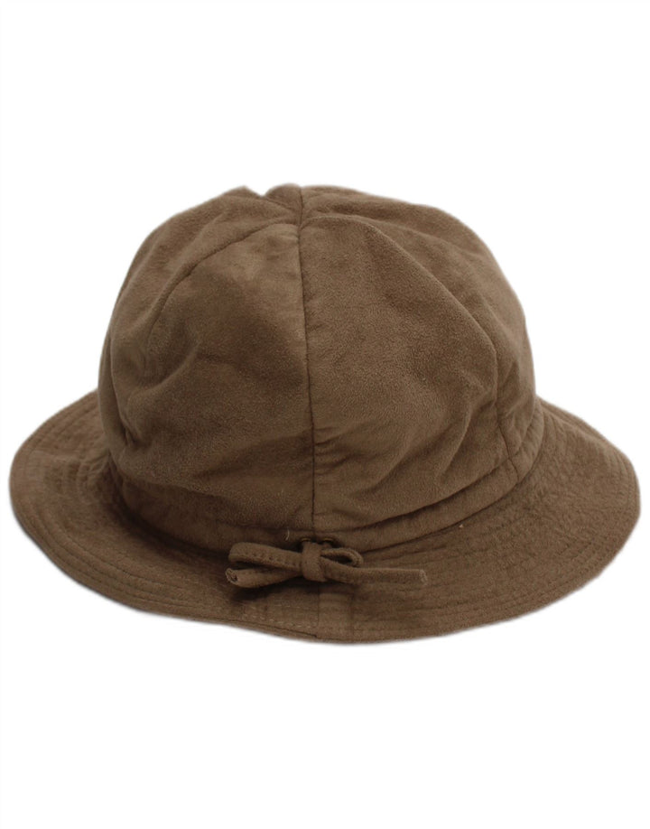 vintage Femmes Faux Daim Seau Chapeau Taille Unique Beige Polyester