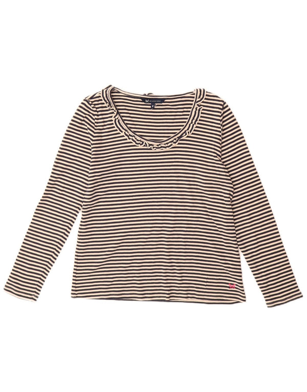 Crew Clothing Haut à manches longues pour femme UK 8 Petit coton rayé blanc