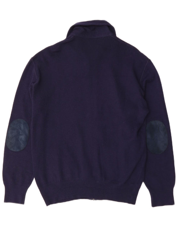 vintage Mens Cardigan Pull Moyen Marine Bleu Laine