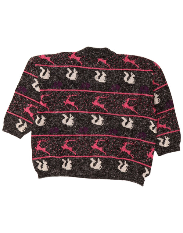 VINTAGE Femme Col Roulé Pull Pull UK 18 XL Noir Rayé