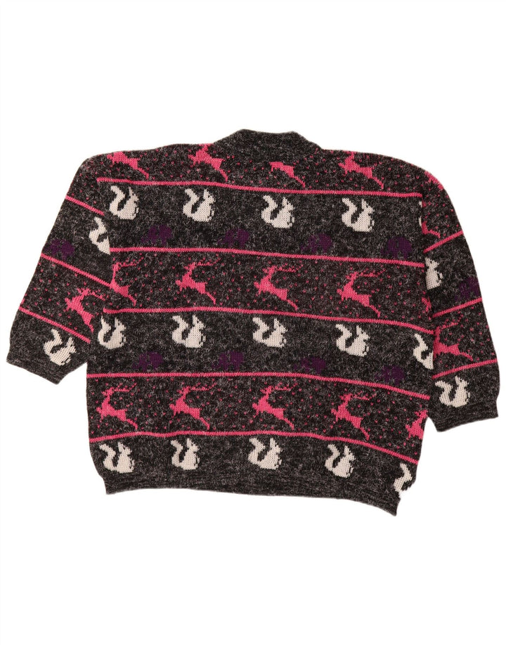 VINTAGE Femme Col Roulé Pull Pull UK 18 XL Noir Rayé