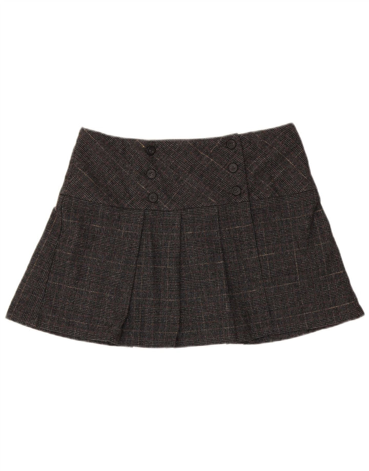 Benetton Mini Jupe Femme IT 44 Medium W34 Gris Pied De Poule Laine Vierge