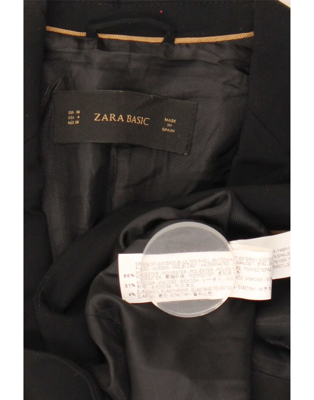 Zara Veste Blazer 1 Bouton Femme EU 36 XS Noir Polyester