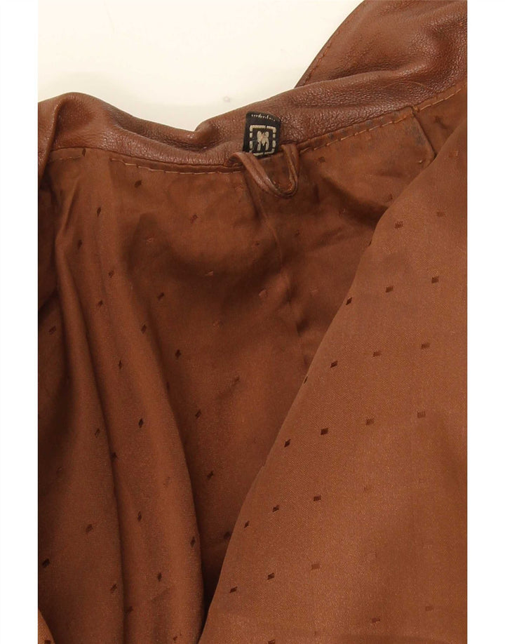 veste en cuir ouverte surdimensionnée femme vintage UK 14 Brun moyen