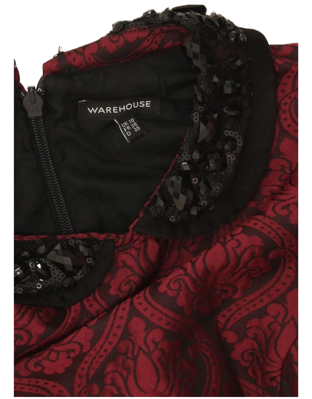 Warehouse Robe fourreau pour femme UK 10 Petit Bordeaux Paisley Polyester