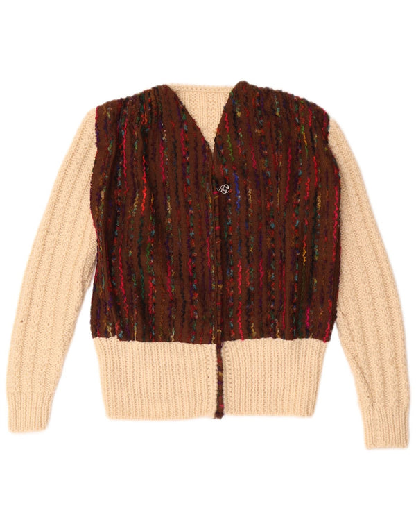 vintage Femme Cardigan Pull UK 12 Medium Off White Colourblock