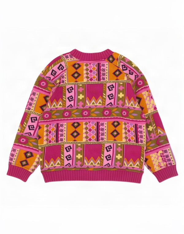 vintage Femmes Sweat-shirt surdimensionné Jumper UK 18 XL Rose Géométrique