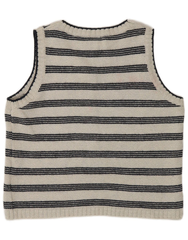 vintage Womens Vest Tank Top UK 14 Moyen Off White Rayé Coton