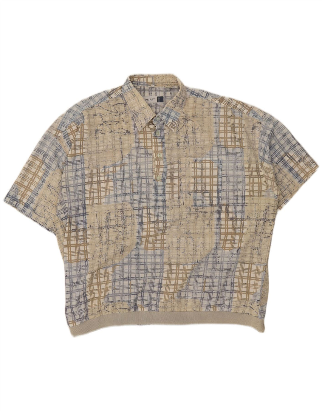 Concret Chemise pull à manches courtes pour homme 2XL Beige à carreaux