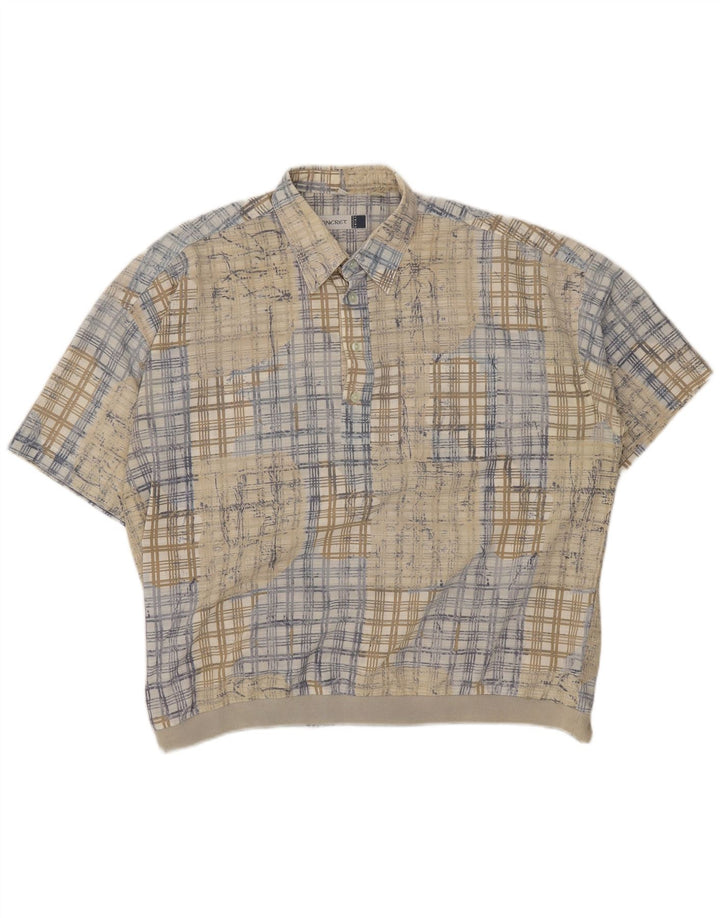 Concret Chemise pull à manches courtes pour homme 2XL Beige à carreaux