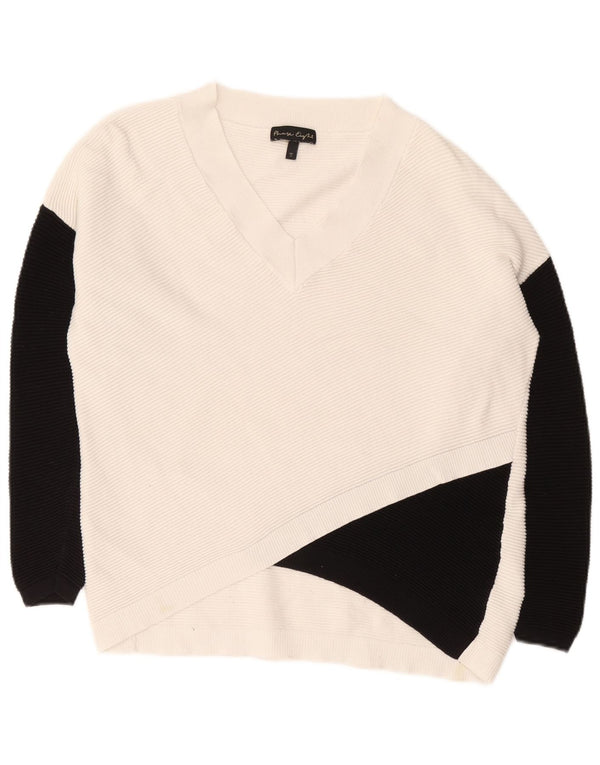 Phase Eight Pull col V pour femme UK 10 Petit colorblock blanc