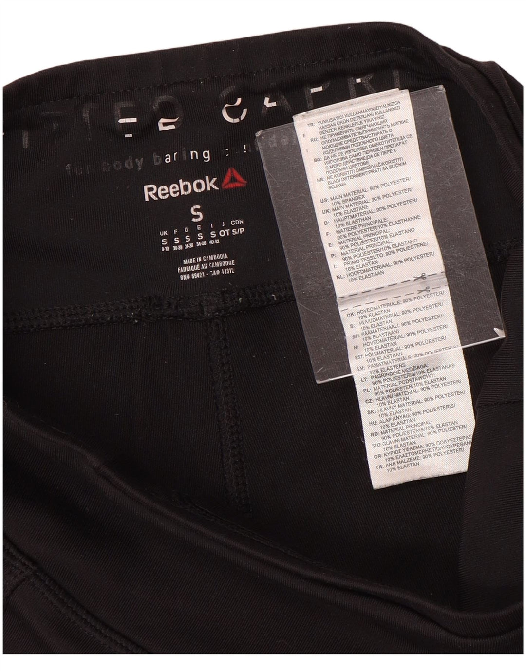 Reebok Leggings Capri Femme UK 8/10 Petit Noir Polyester