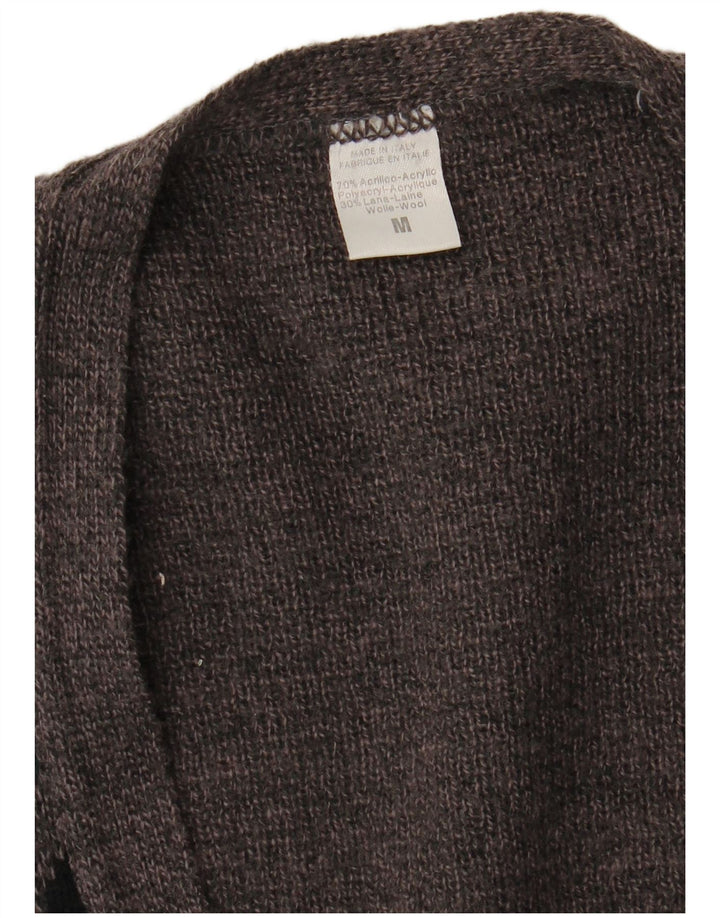 VINTAGE Pull Cardigan Homme Gris Moyen Argyle/Diamant Acrylique