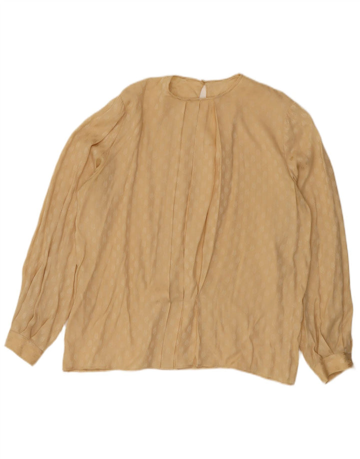 vintage Femmes Motif Abstrait Blouse À Manches Longues Top UK 18 XL Beige