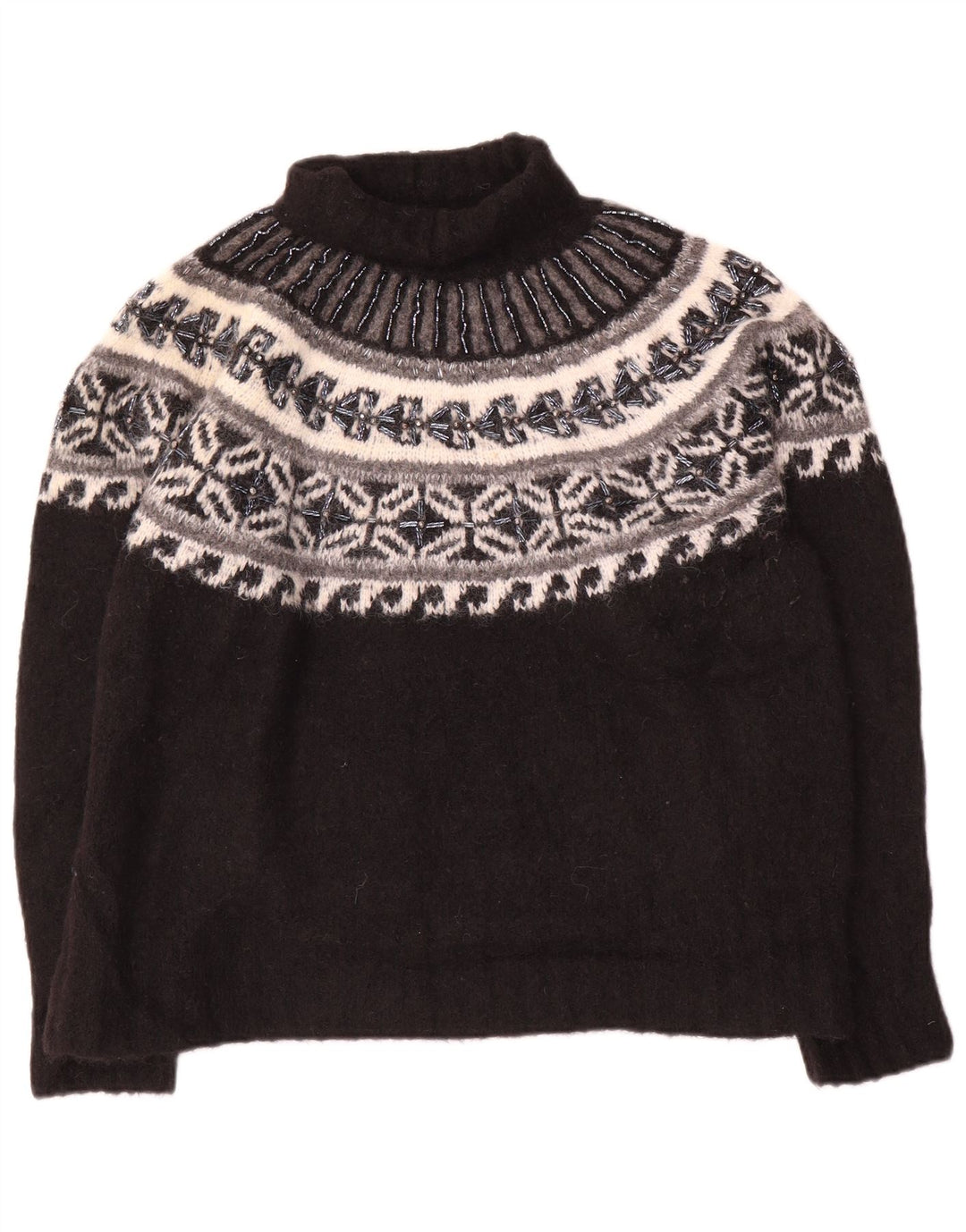 Zara Pull col roulé pour femme UK 14 Medium Noir Fair Isle Polyamide