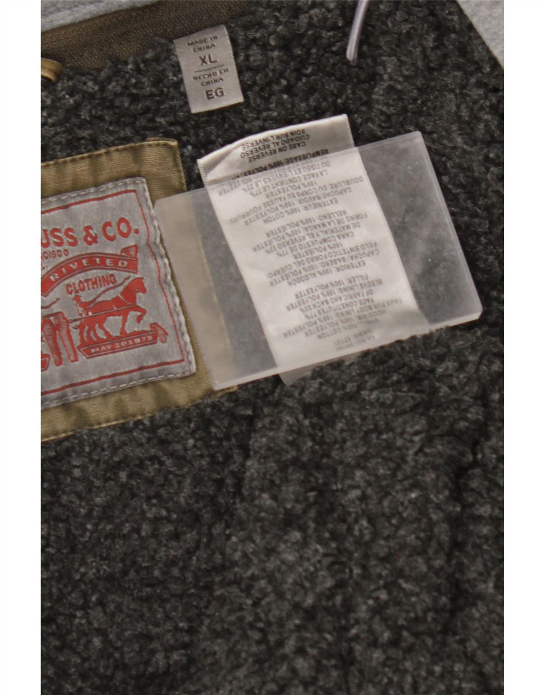 LEVI'S Veste Sherpa militaire à capuche en jean pour homme UK 42 XL Kaki Coton