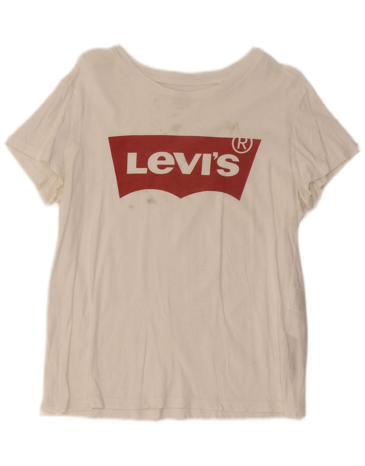 Levi's T-Shirt Graphique Femme UK 12 Coton Blanc Moyen