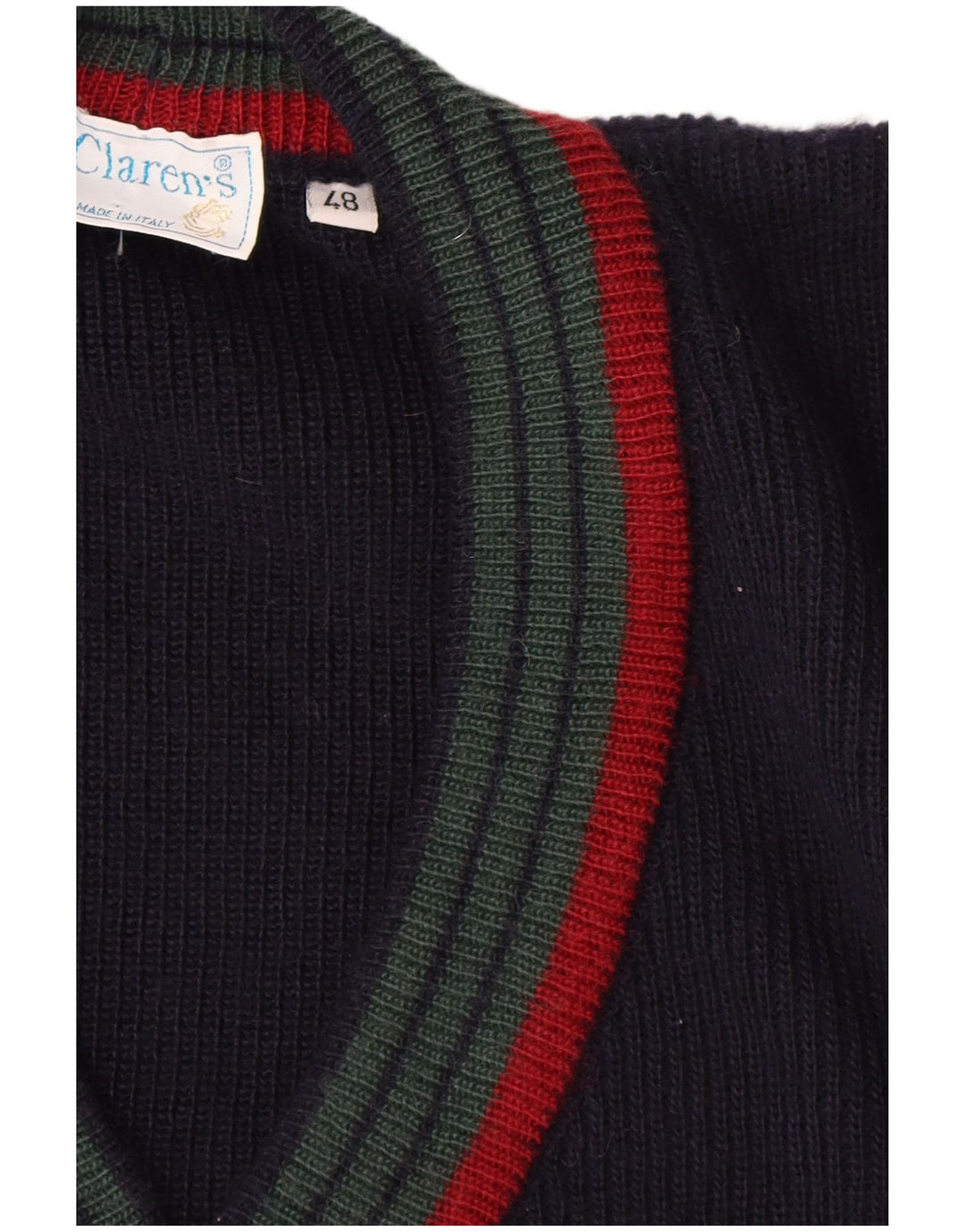 vintage Mens Cardigan Sweater IT 48 Laine rayée bleu marine moyen