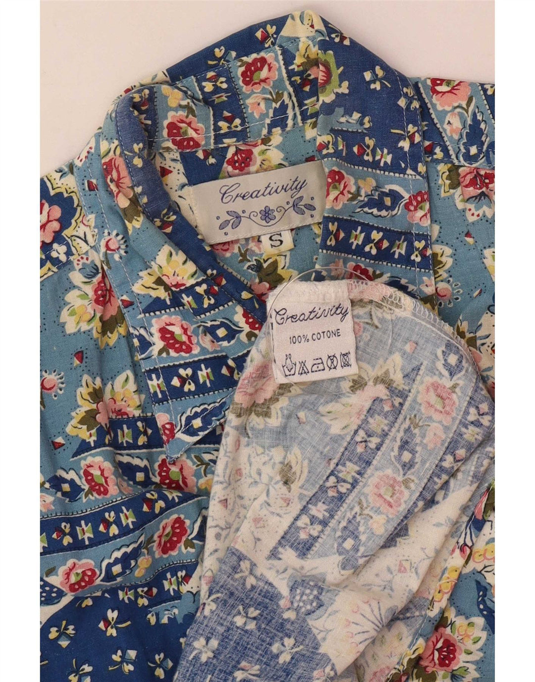 Creativity Chemise à manches courtes pour femme UK 10 Petit Bleu Patchwork Coton