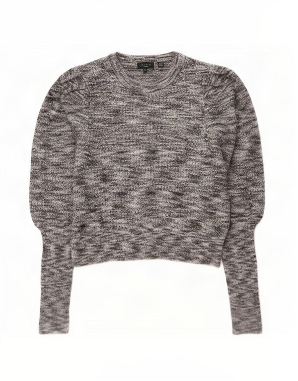 Ted Baker Pull court à col bateau pour femme Taille 2 Petit Gris Moucheté