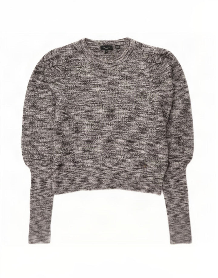 Ted Baker Pull court à col bateau pour femme Taille 2 Petit Gris Moucheté