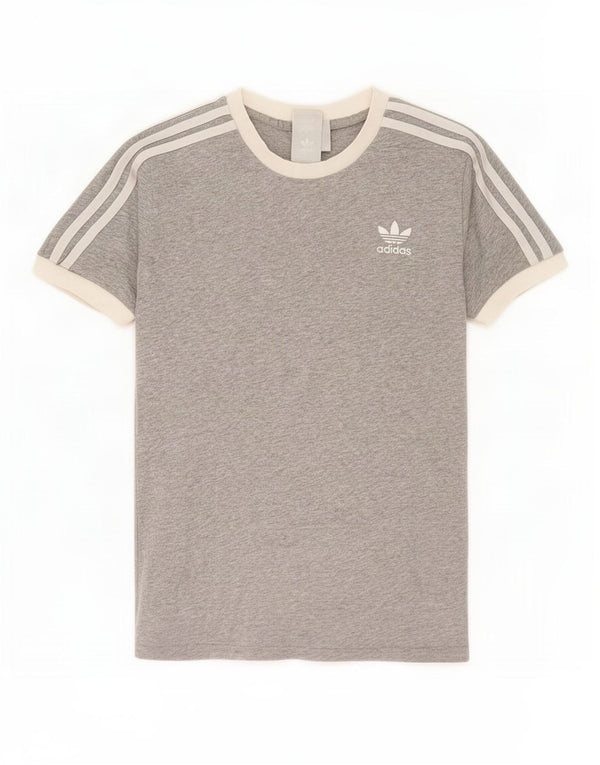 Adidas T-Shirt Femme Top UK 14 Gris Moyen Colorblock Coton