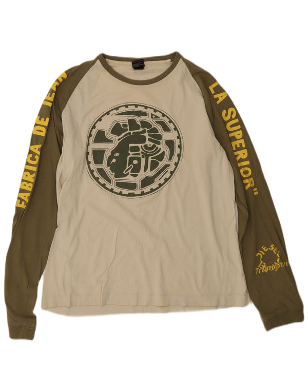 Diesel Haut graphique à manches longues pour femme UK 16 Large Off White Colourblock