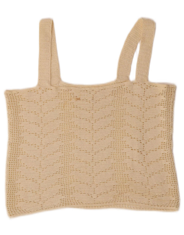 vintage Femmes Crop Crochet Cami Top UK 10 Petit Blanc Cassé