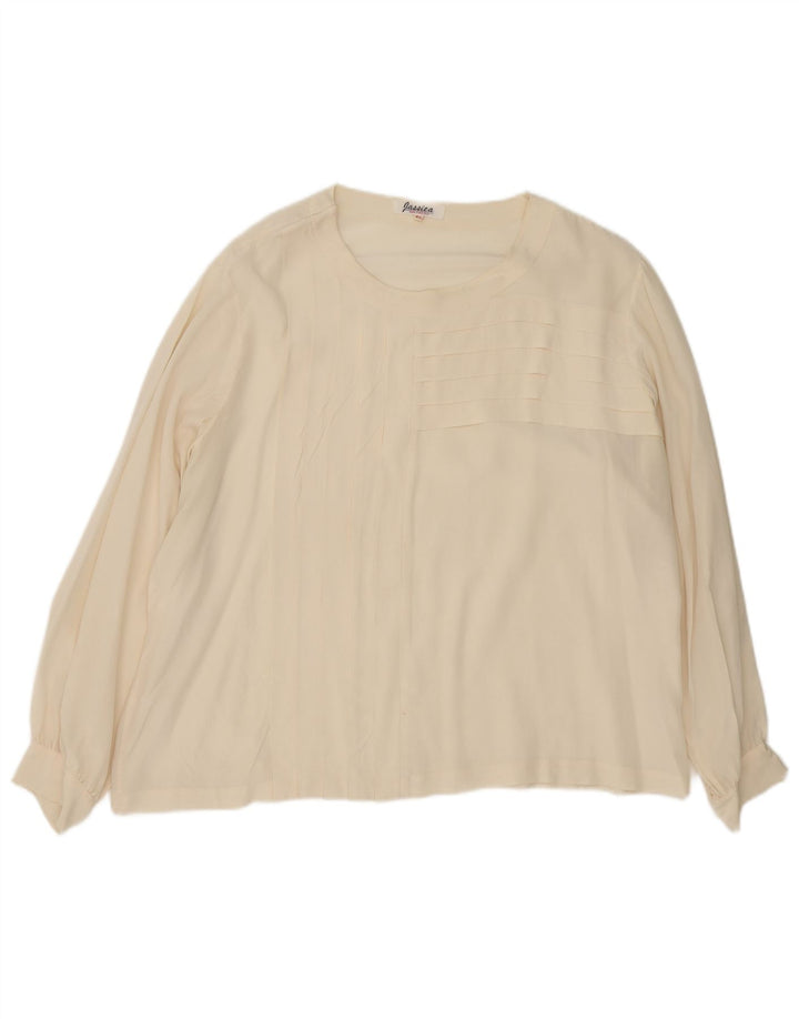 vintage Femme Manches Longues Blouse Oversize Top IT 46 Grande Soie Blanc Cassé