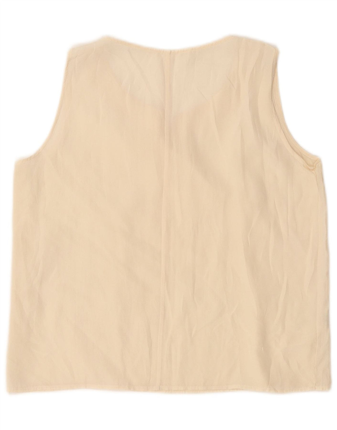 vintage Femmes Crop Sans Manches Blouse Top UK 14 Grande Soie Blanc Cassé