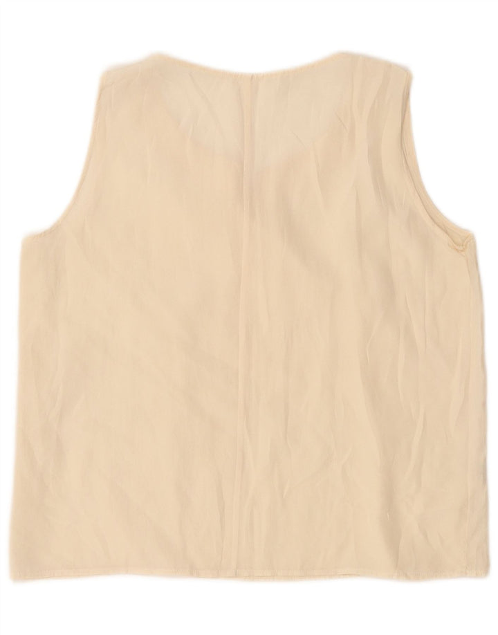 vintage Femmes Crop Sans Manches Blouse Top UK 14 Grande Soie Blanc Cassé