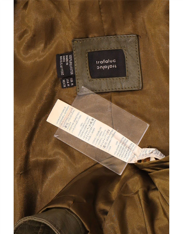 Zara Womens Trafaluc Crop Veste en cuir UK 12 Cuir kaki moyen