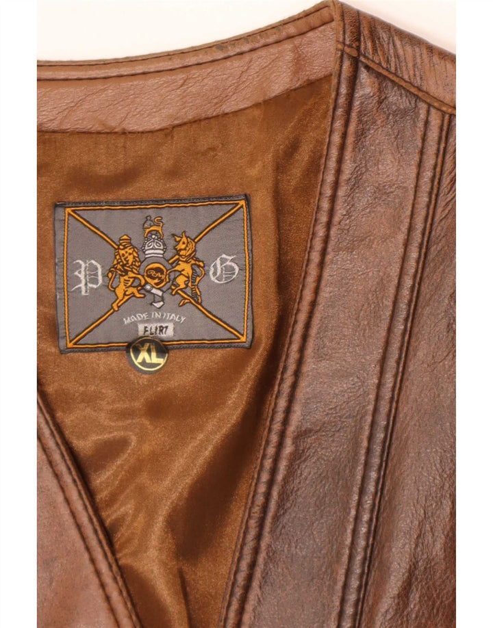 gilet en cuir homme vintage XL Marron