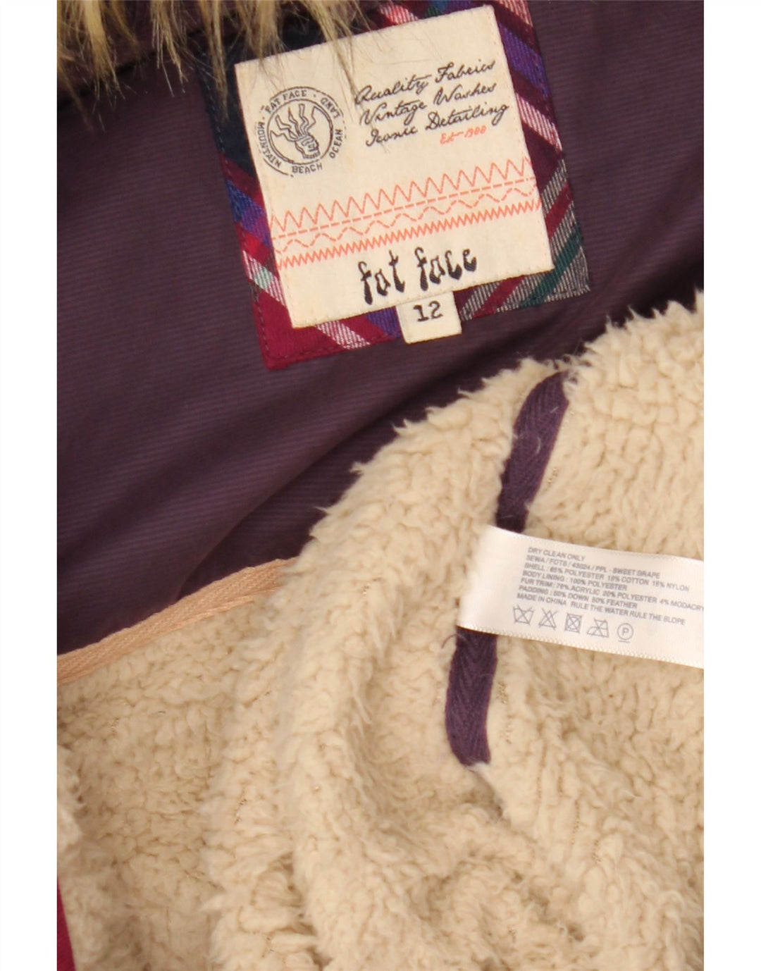 Fat Face Gilet rembourré à capuche pour femme UK 12 Violet moyen Polyester