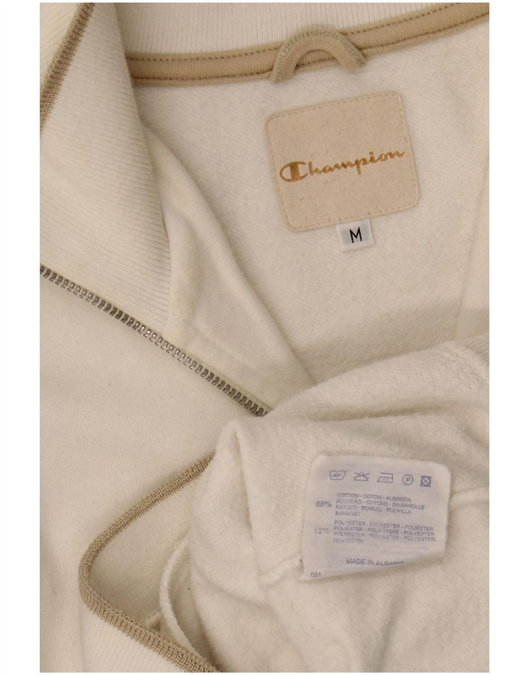 Champion Sweat-shirt à col zippé pour femme UK 14 Coton blanc moyen