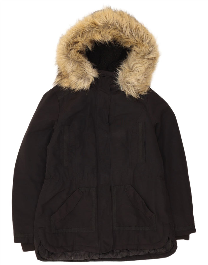 Monsoon Parka à capuche pour femme UK 14 Large Noir Coton