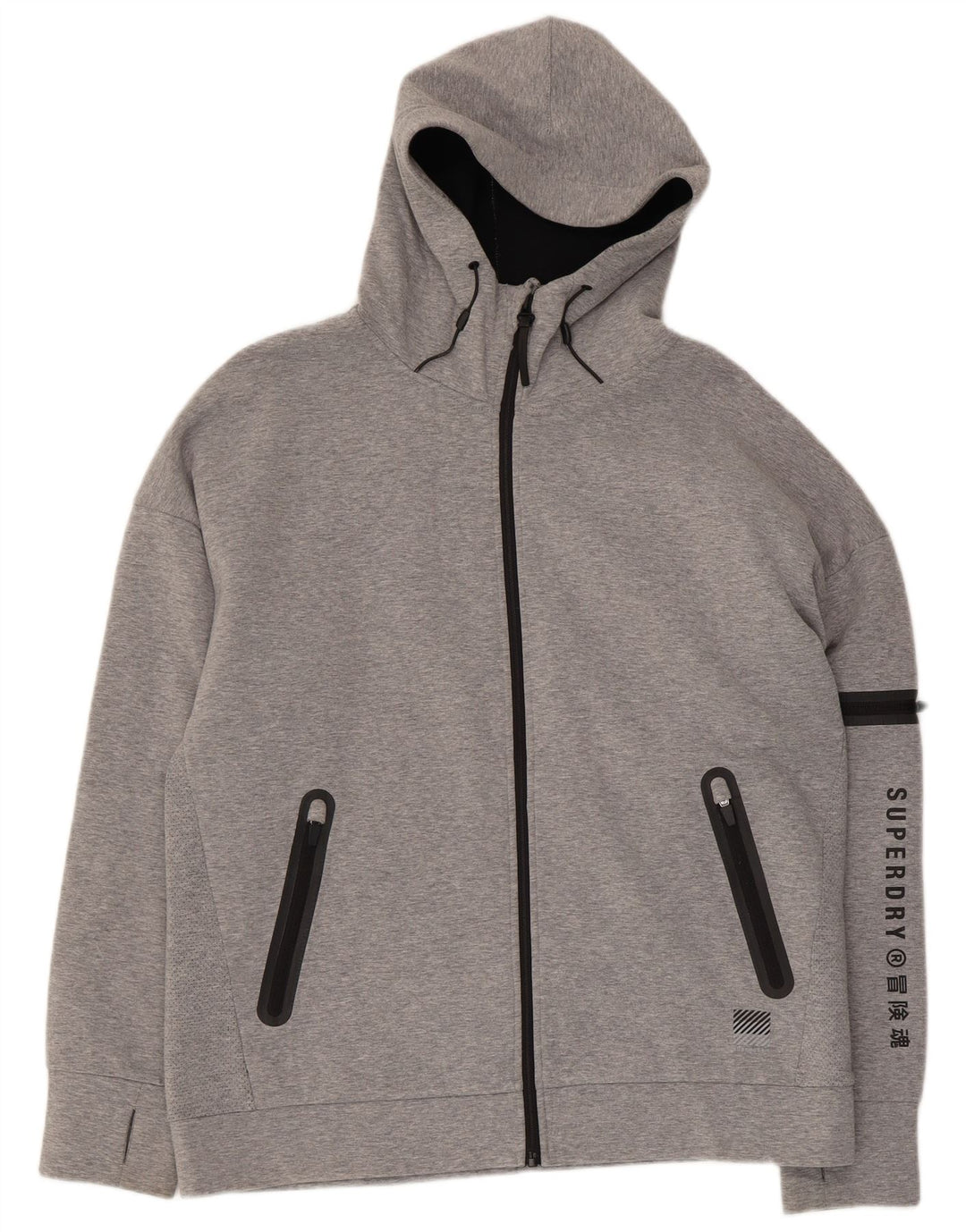 SUPERDRY Pull à capuche zippé graphique pour homme XL Gris Coton