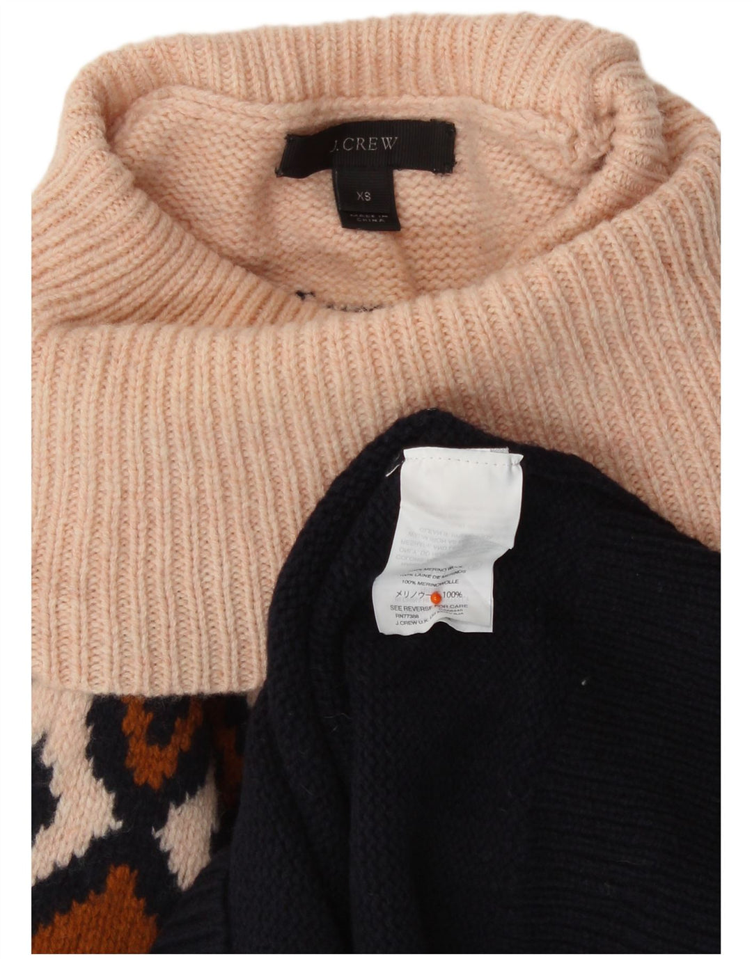 J. CREW Pull court à col roulé pour femme UK 6 XS Bleu marine Fair Isle