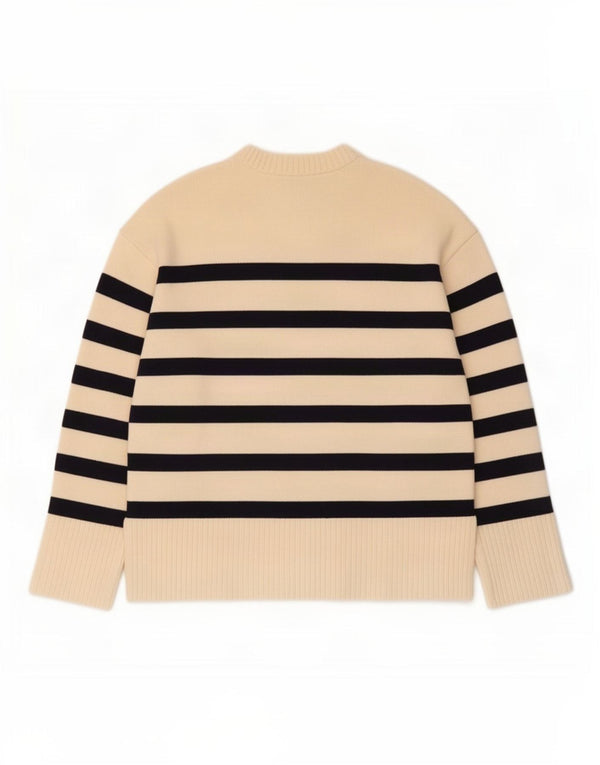 Zara Pull à col rond pour femme UK 14 Medium Off White Rayé Viscose