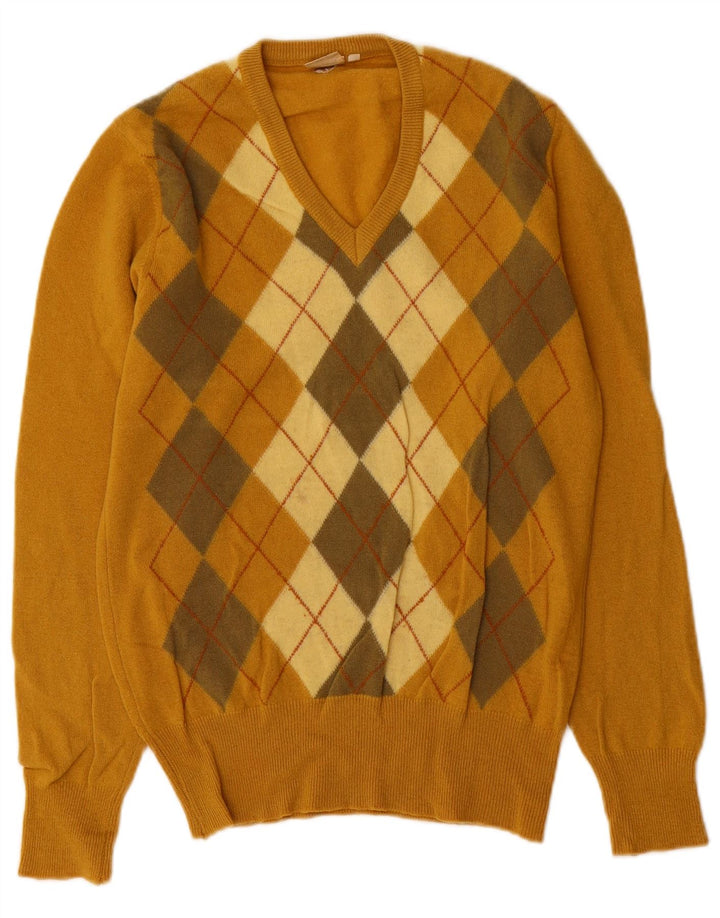 Cutty Sark Pull col V pour homme en laine jaune à losanges/diamants