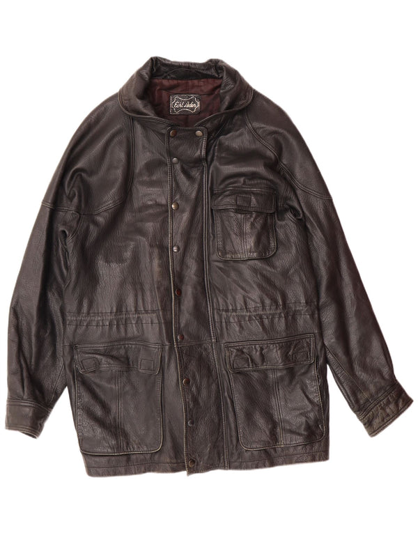 VINTAGE Veste en cuir homme UK 40 Grand cuir noir