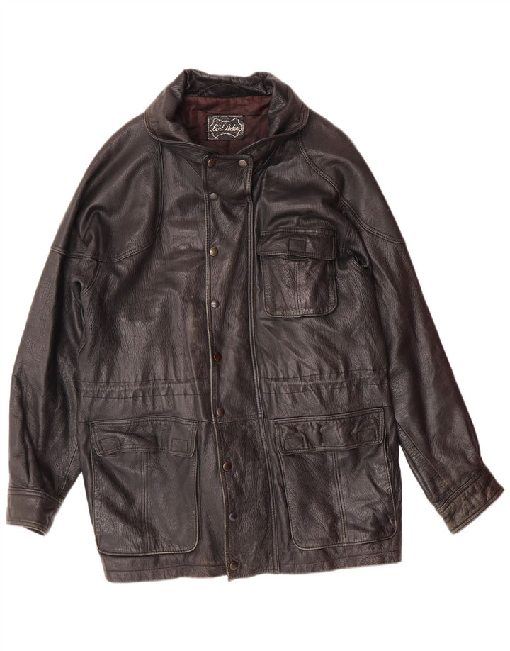 VINTAGE Veste en cuir homme UK 40 Grand cuir noir