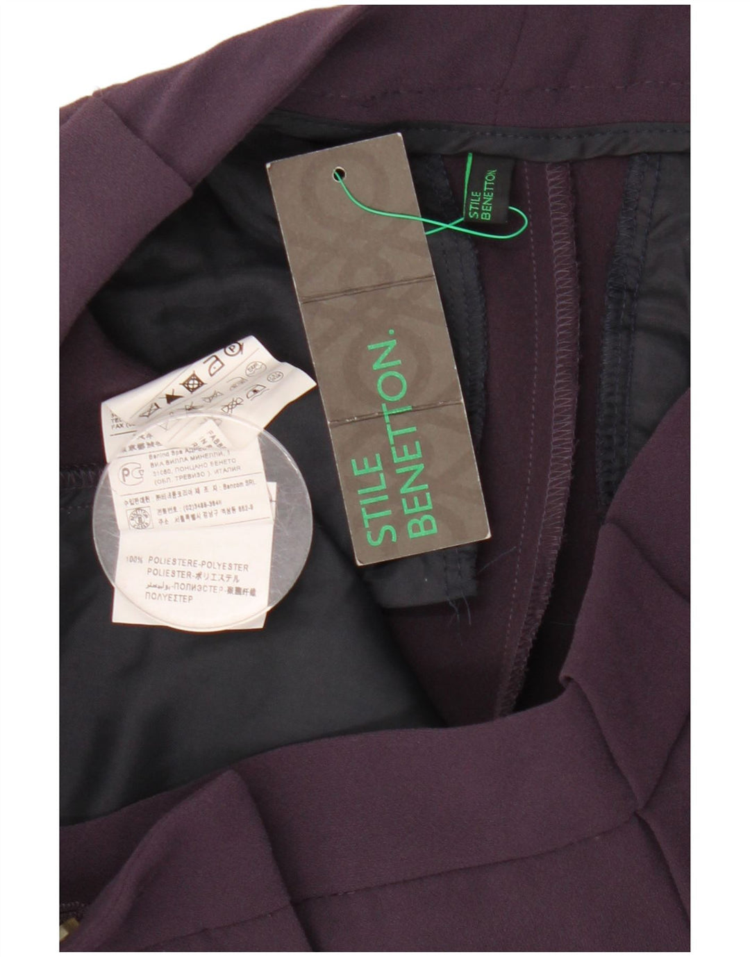 Benetton Pantalon Chino Slim Femme IT 42 Medium W30 L28 Violet Polyester
