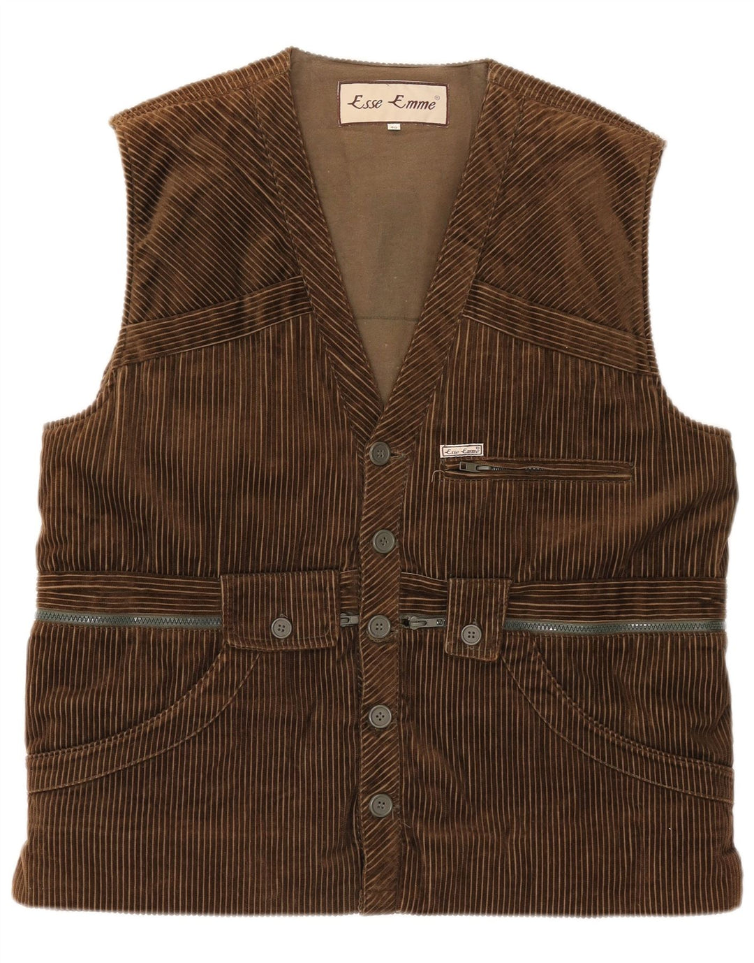 ESSE EMME Gilet Homme Velours Côtelé IT 48 Coton Kaki Moyen