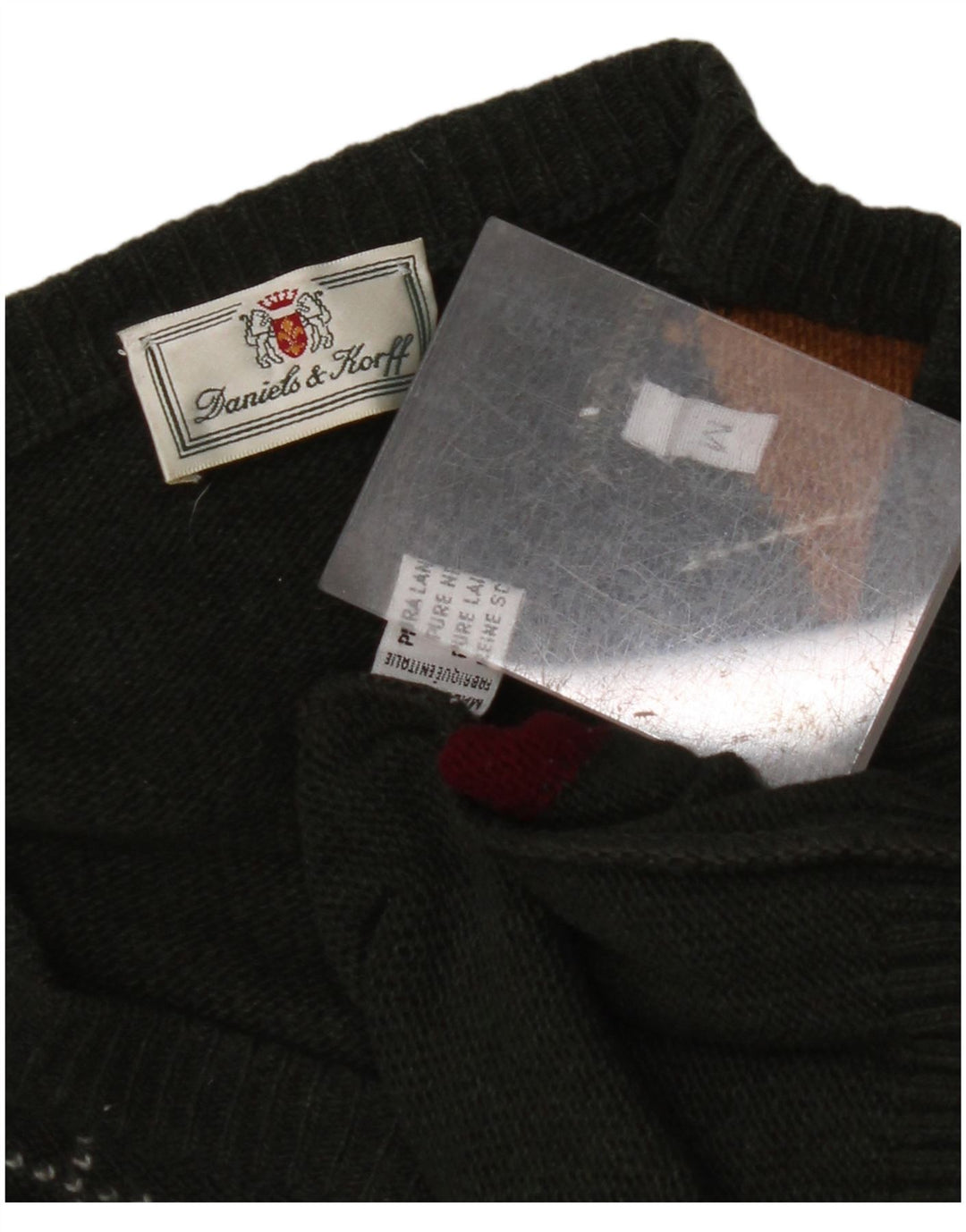 VINTAGE Pull col V pour homme Vert moyen Argyle/Diamant Laine vierge