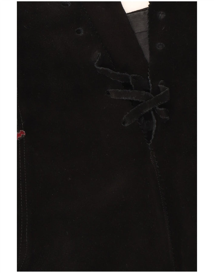 vintage Femme Daim Midi Jupe W28 Moyen Noir Géométrique