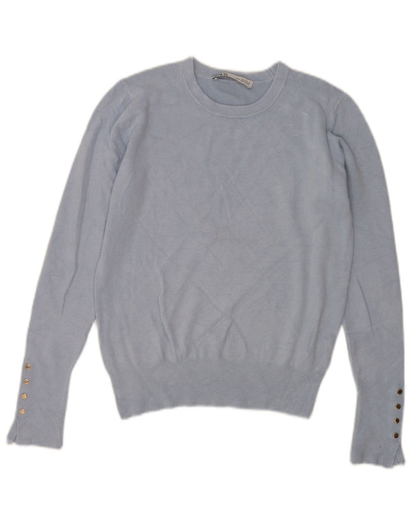 Zara Pull ras du cou pour femme UK 12 Bleu moyen Viscose